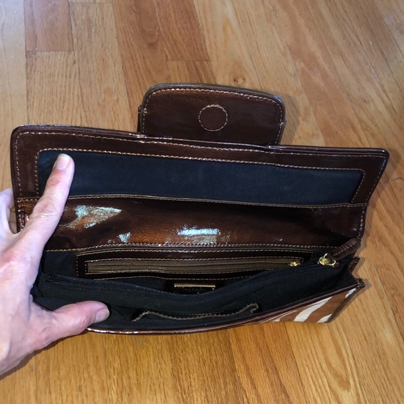 Alfani leather and brown and cram zebra ponyhair clutch removable strap - Picture 7 of 8